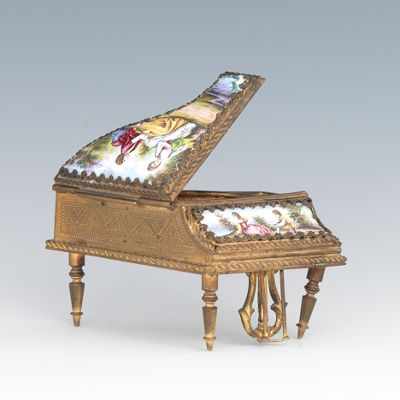 Appraisal: Austrian Enamel Piano Hand painted enamel and gilt bronze piano