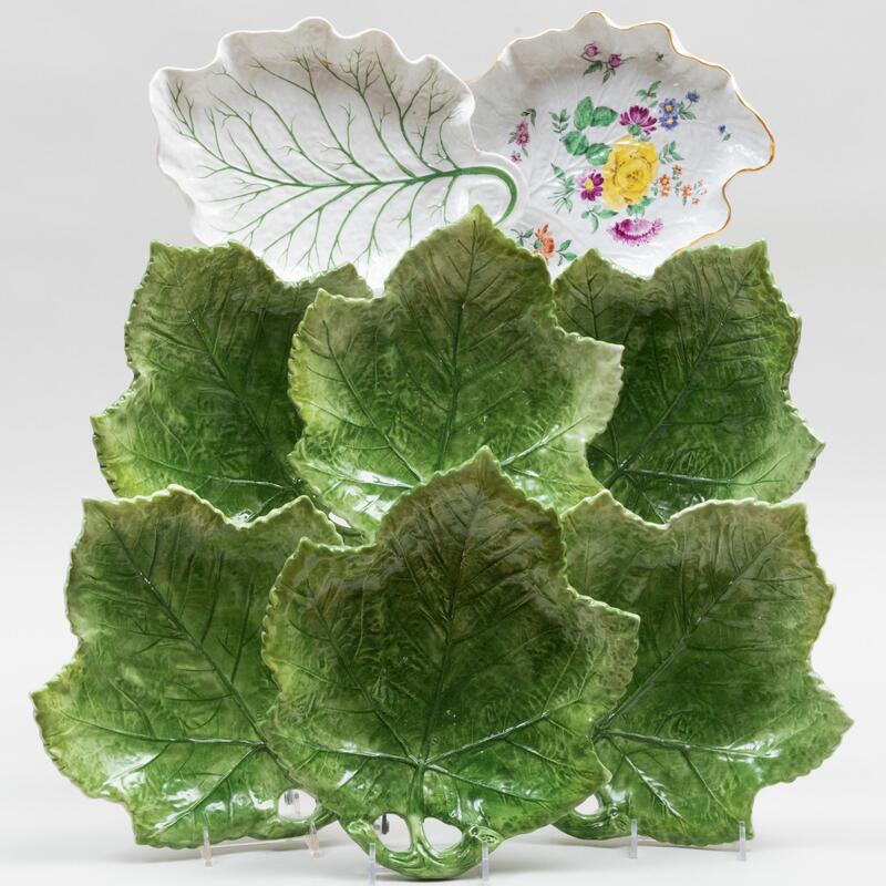 Appraisal: Group of Porcelain Leaf Shaped Wares Comprising A dish decorated