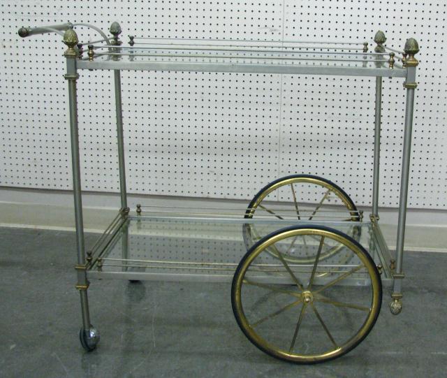 Appraisal: Cast Metal and Glass Tea Cart with brass trim ''