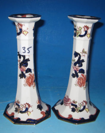 Appraisal: Masons Blue Mandalay Pair of candle sticks Height cm