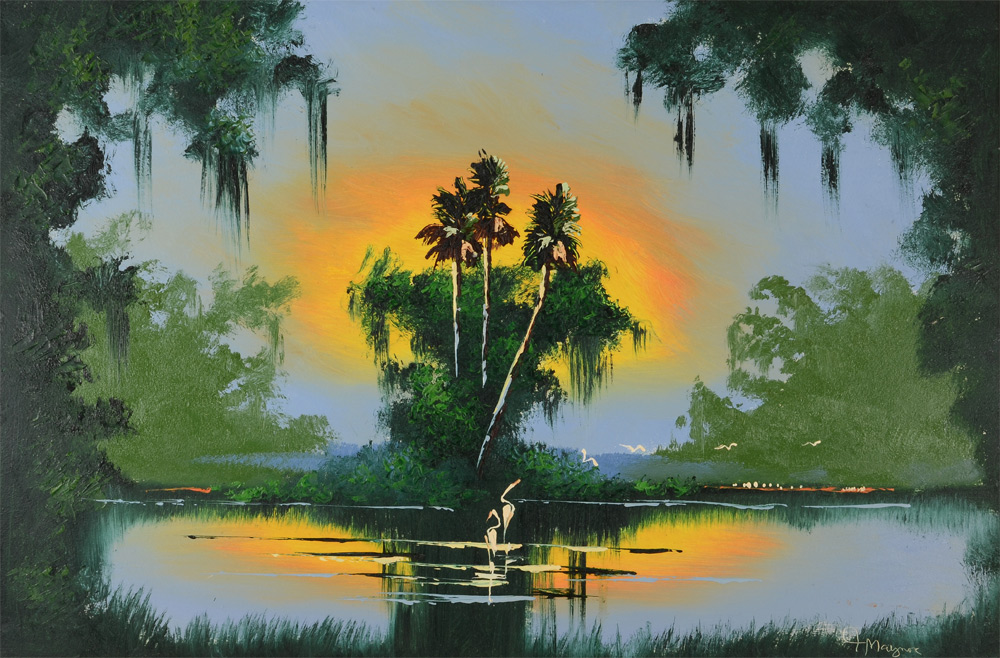 Appraisal: MAYNOR John American th Century Florida Highwaymen backwaters scene with