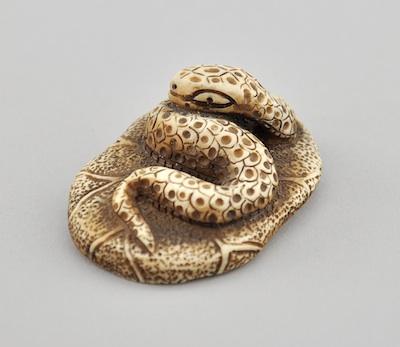 Appraisal: Resting Snake Ivory Netsuke Depicting a snake resting on a