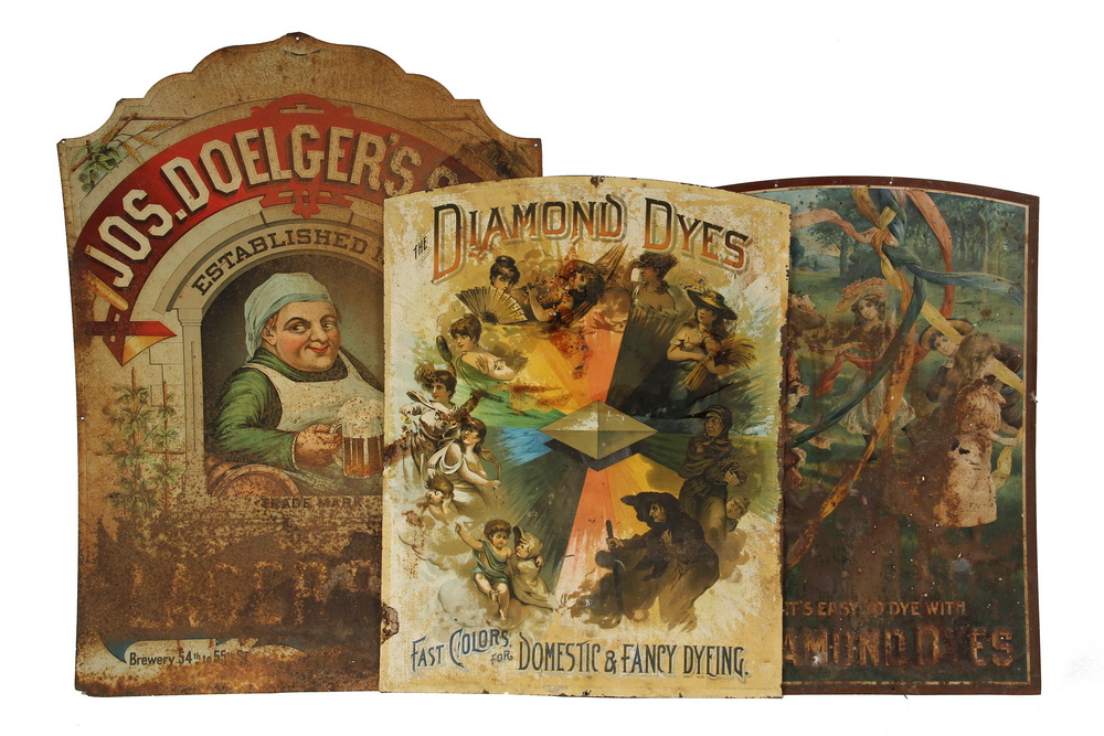 Appraisal: TIN TRADE SIGNS - s Tin Litho Signs Diamond Dye