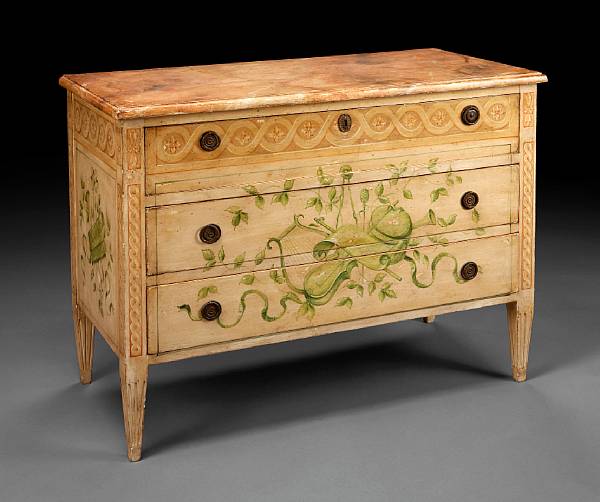 Appraisal: An Italian Neoclassical style paint decorated chest The rectangular top