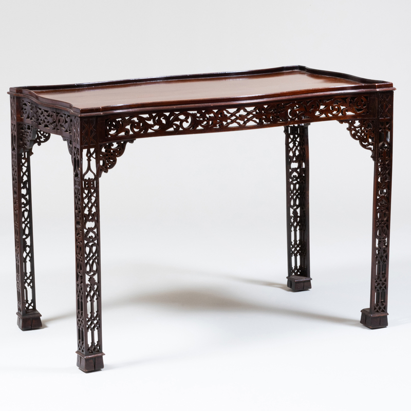 Appraisal: GEORGE III STYLE CARVED MAHOGANY SILVER TABLE IN THE NEO-GOTHIC