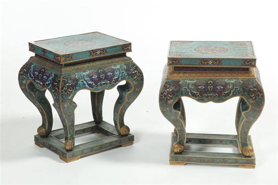 Appraisal: PAIR OF CLOISONNE STANDS China nd quarter- th century Brass