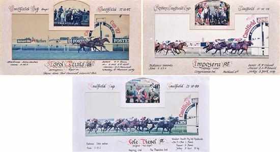 Appraisal: THREE RACE FINISH PHOTOGRAPHS OF THE AND CAULFIELD CUPS all