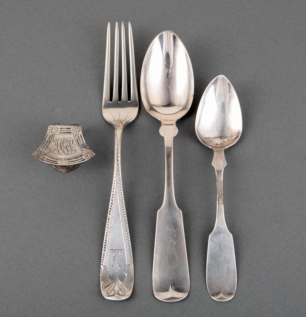 Appraisal: Group of American Coin Silver Flatware incl fiddle typt soup