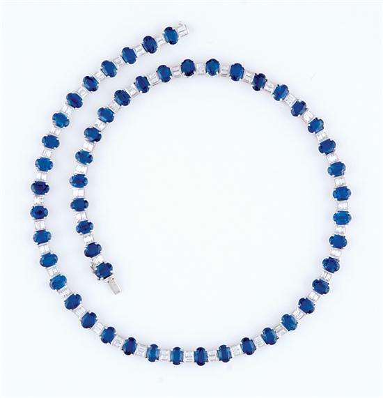 Appraisal: Blue sapphire and diamond necklace fifty-one oval sapphires ctw one