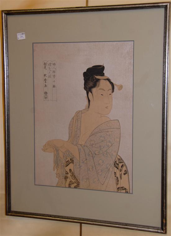 Appraisal: JAPANESE PRINT Depicting a partially nude woman X