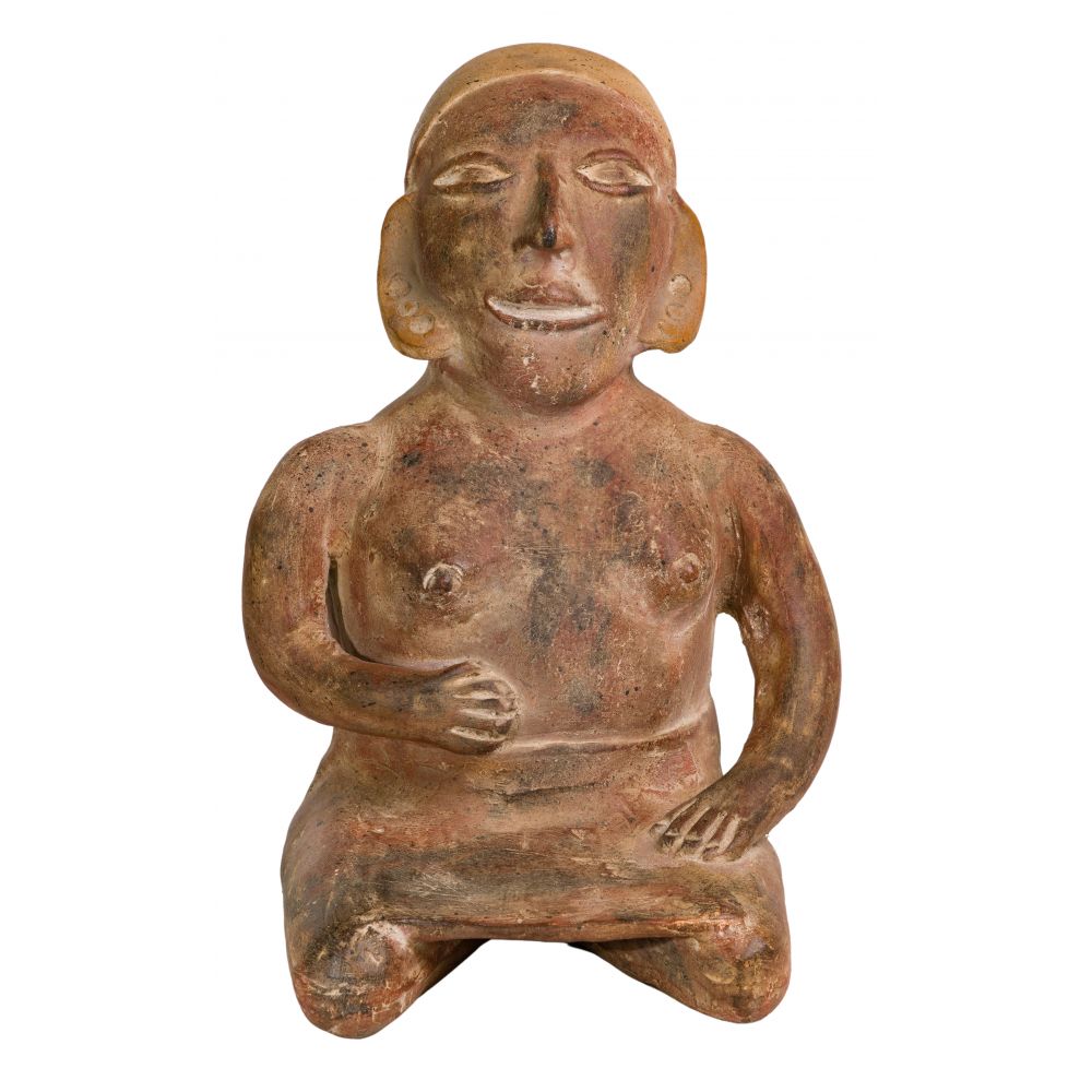 Appraisal: PRE-COLUMBIAN MEXICAN POTTERY FIGURESeated female idol maintaining collection sticker