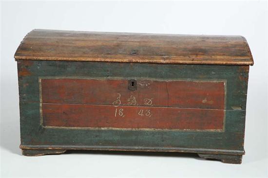 Appraisal: DOME TOP TRUNK Paint decorated trunk with wroght iron handles