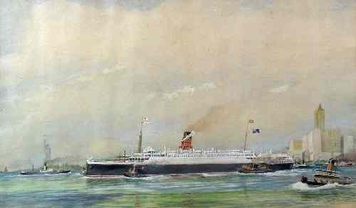 Appraisal: th Century - Watercolour - ''S S Lancastrian leaving New