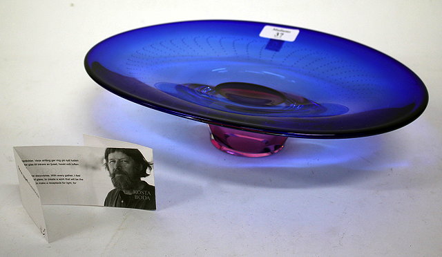 Appraisal: A KOSTA BODA OVAL BLUE ART GLASS BOWL designed by