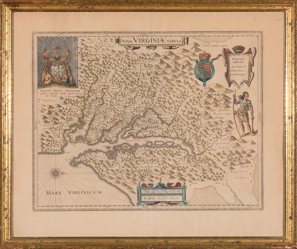 Appraisal: Blaeu Willem Janszoon Nova Virginae Tabula Amsterdam hand-colored double-page engraved