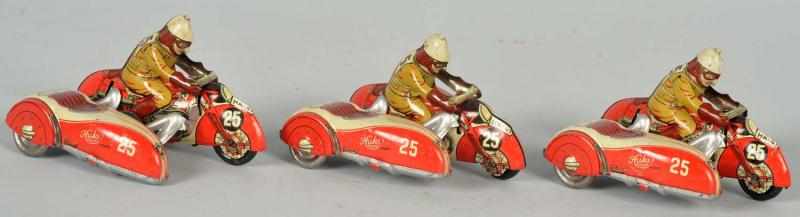 Appraisal: Lot of Tin Litho Motorcycle Wind-Up Toys German Marked Made