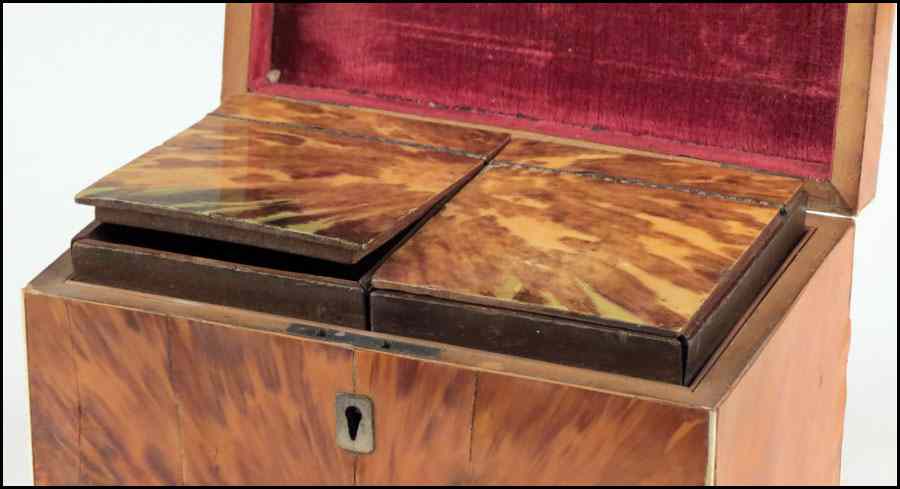 Appraisal: TORTOISE SHELL TEA CADDY th century ''x ''x '' Condition