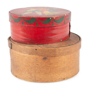 Appraisal: Two Paint Decorated Pantry Boxes Height of larger x diameter