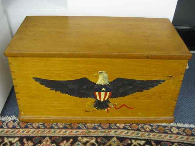 Appraisal: Pine Seaman's Chest eagle ship decoration custom made by Don