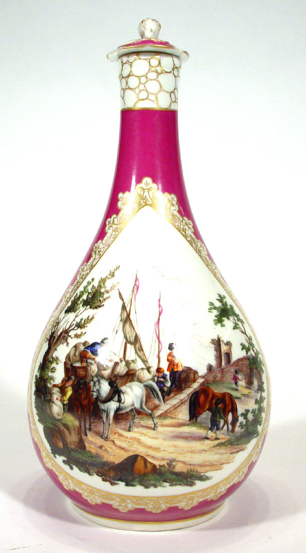 Appraisal: Dresden porcelain bottle vase and cover painted with a panel