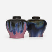 Appraisal: Fulper Pottery VASES SET OF TWO USA - Mirrored Black