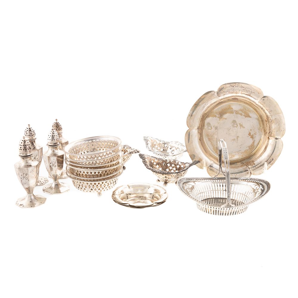 Appraisal: Collection American Sterling Table Objects including Watson monogrammed bonbon basket