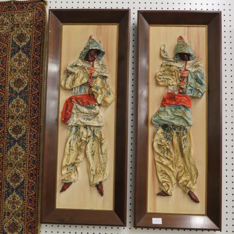 Appraisal: Pair of Paper Mache -D Artworks flute players mid century