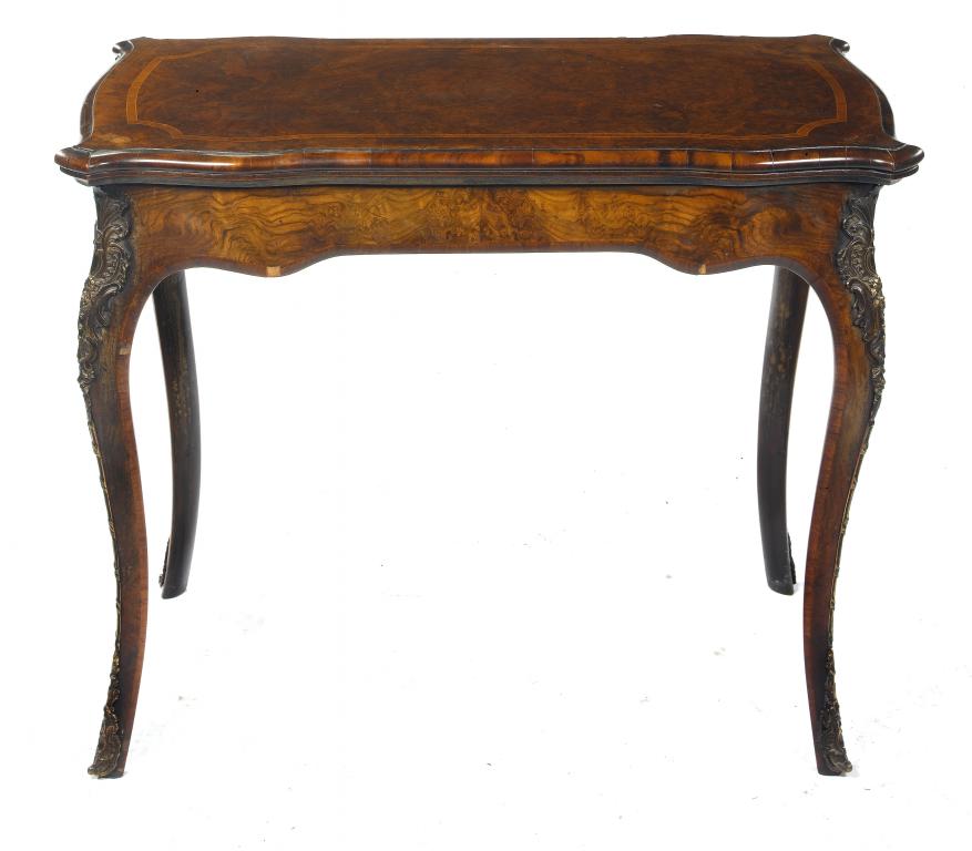 Appraisal: A VICTORIAN WALNUT SERPENTINE CARD TABLE BY GEORGE TROLLOPE AND