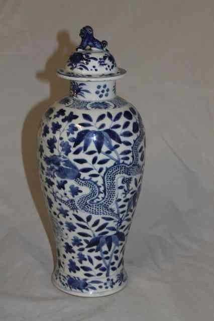 Appraisal: A CHINESE BLUE AND WHITE PORCELAIN VASE with dragon decoration