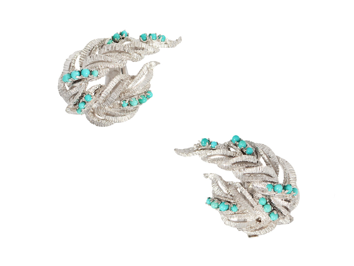 Appraisal: K TURQUOISE EARRINGS K white gold earrings contain round cabochon