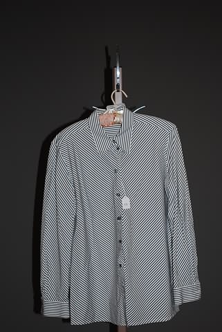 Appraisal: Escada black on white button front shirt collar diagonal stripes