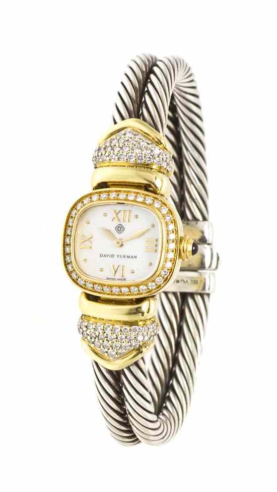 Appraisal: A Sterling Silver Karat Yellow Gold and Diamond Double Cable