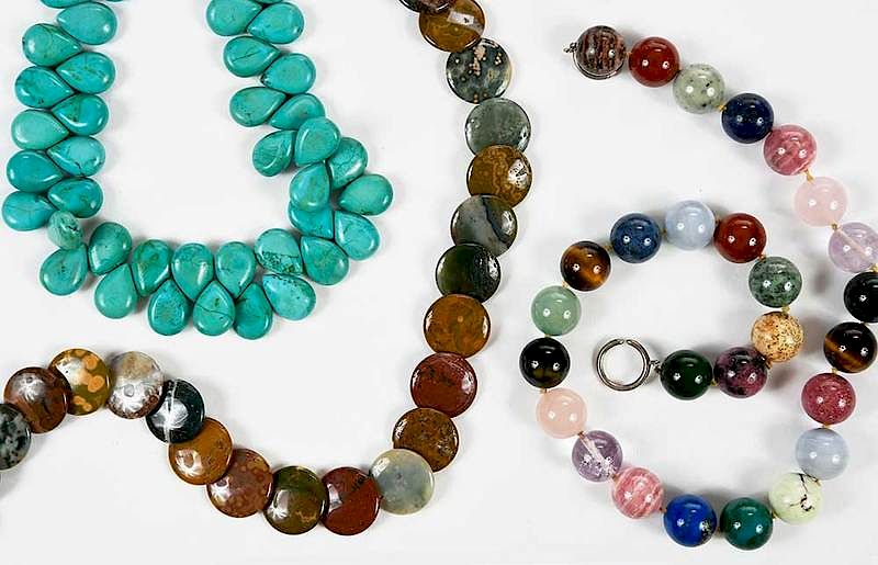 Appraisal: Three Gemstone Bead Necklaces assorted disc round and pear shaped