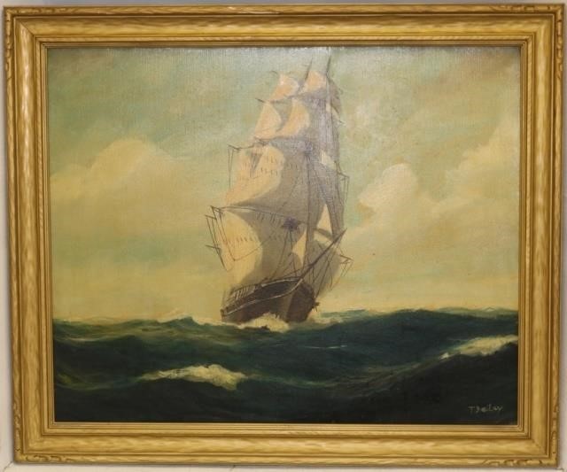 Appraisal: OIL PAINTING ON CANVAS SIGNED T BAILEY SHOWINGTHE SHIP JAMES