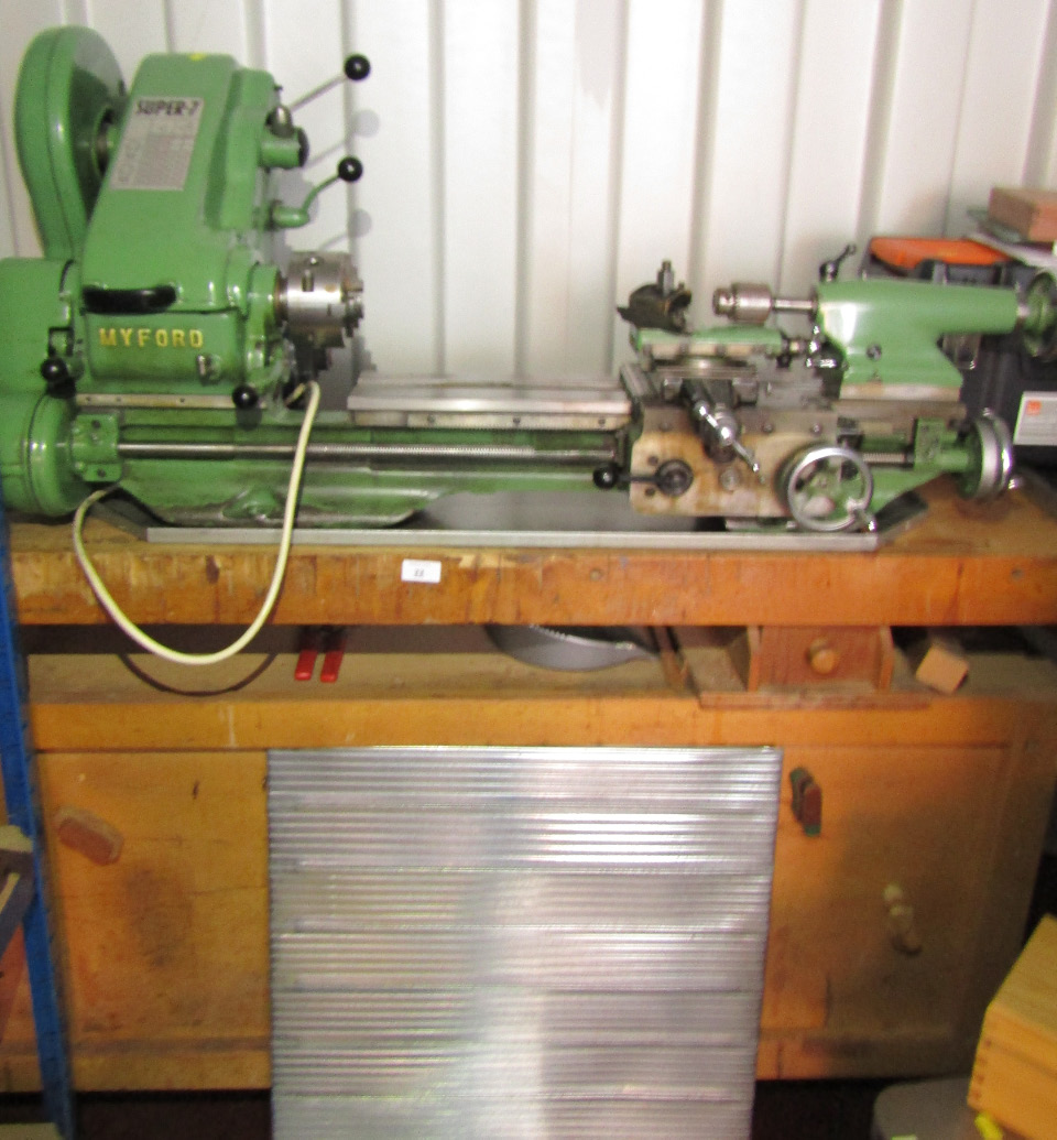 Appraisal: A Myford Super metal turning lathe upon a beech workbench