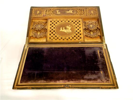 Appraisal: th C Continental inlaid lap desk ornate marquetry on lid