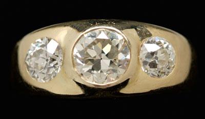 Appraisal: Triple diamond ring three old European-cut diamonds central diamond ct