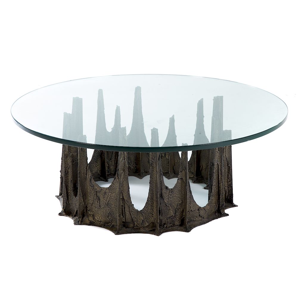 Appraisal: Paul Evans Sculpted Metal Glass Top Coffee Table Mid- th