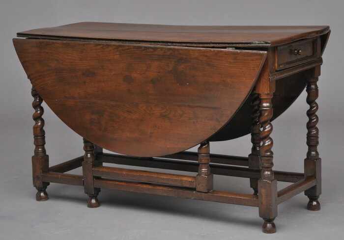 Appraisal: WILLIAM AND MARY OAK DROP LEAF TABLE x x in