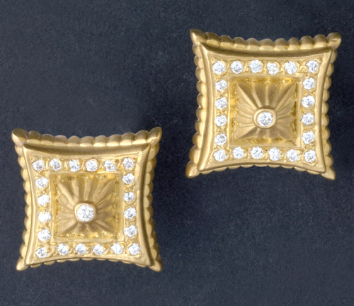 Appraisal: Doris Panos k green gold and diamond earrings of stepped