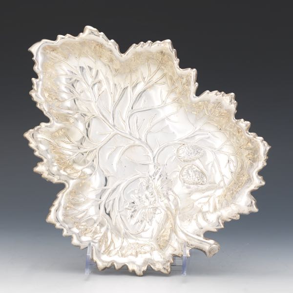 Appraisal: STERLING SILVER STRAWBERRY LEAF DISH x x Sterling silver dish