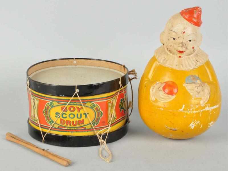 Appraisal: Lot of Boy Scout Drum Clown Roly Poly American Drum