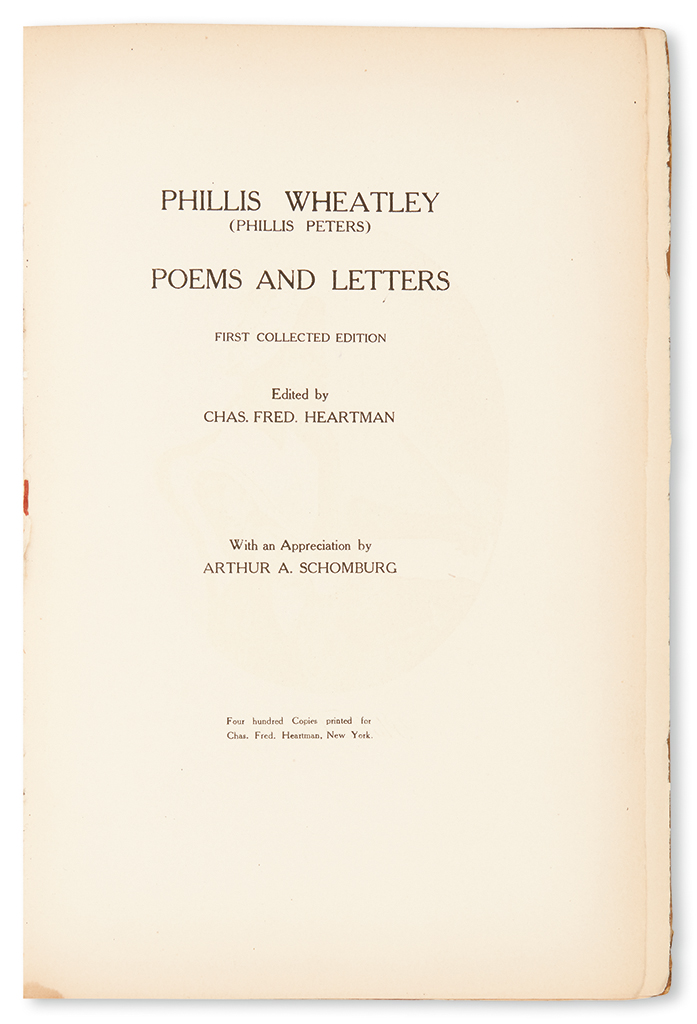 Appraisal: FIRST COLLECTED EDITION LITERATURE AND POETRY WHEATLEY PHILLIS Poems and