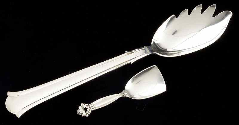 Appraisal: Two Danish Sterling Serving Itemsincluding a tea caddy spoon by