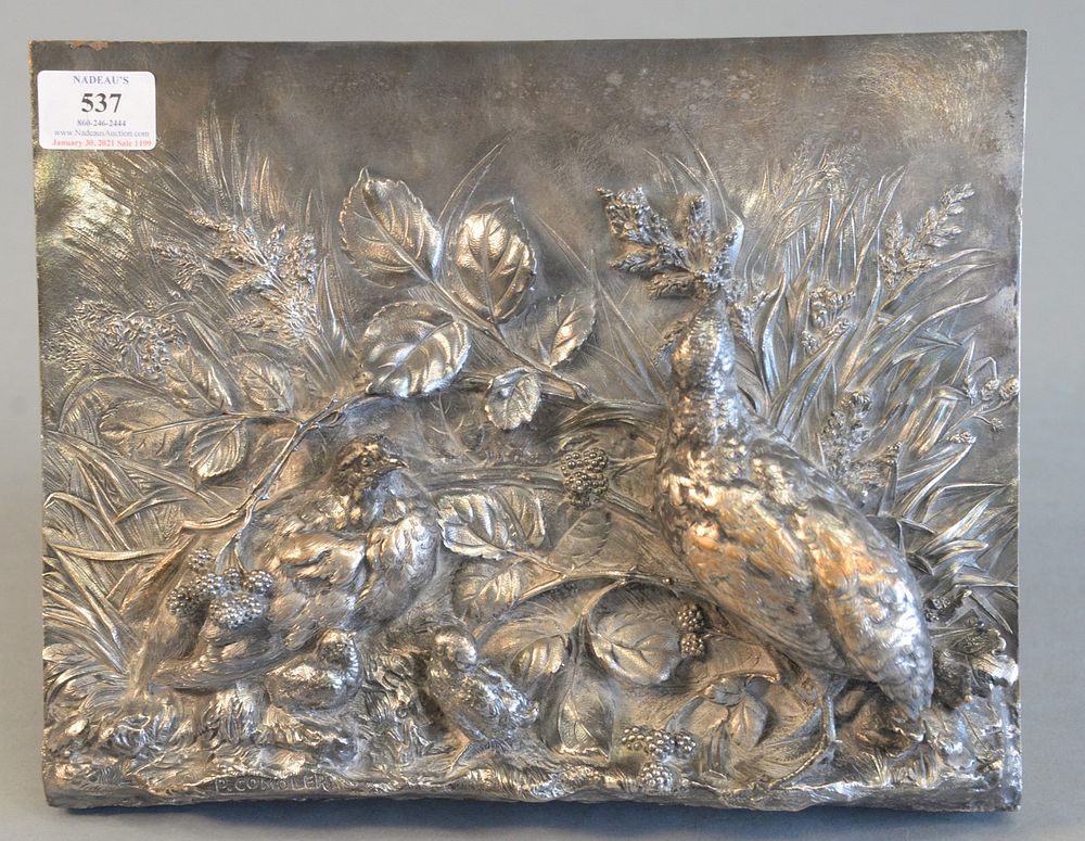 Appraisal: Paul Comolera Wall Hanging bronze plaque with bird motif height