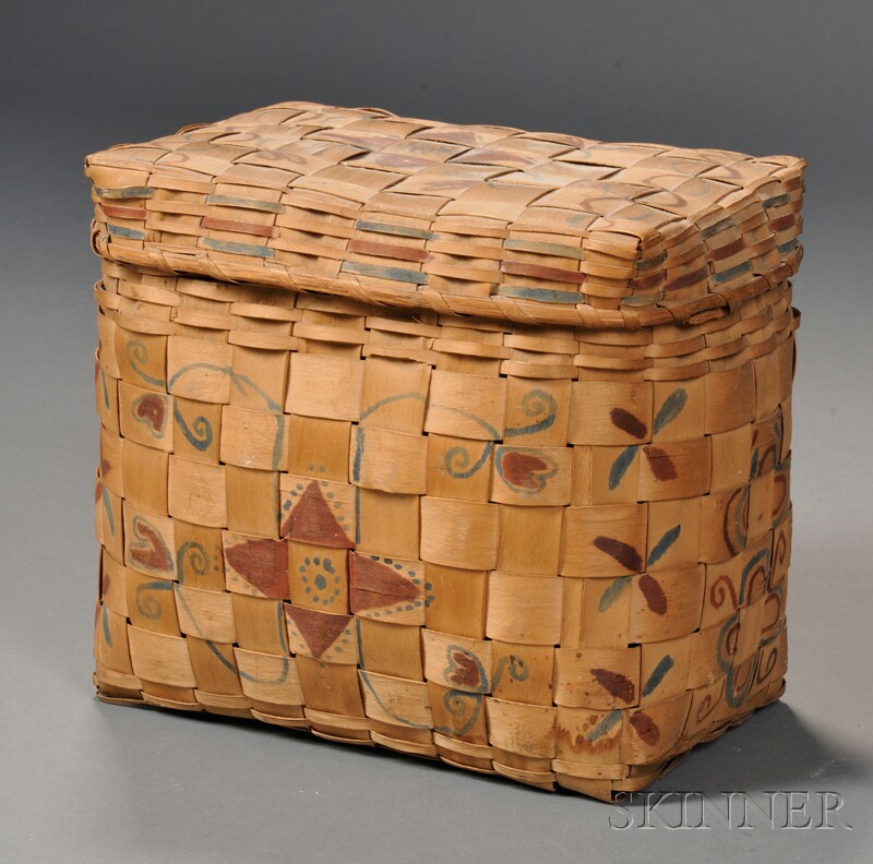 Appraisal: Paint-decorated Splint Covered Basket eastern Woodland Indian tribe late th