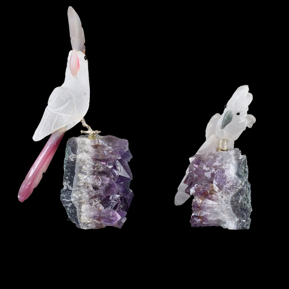 Appraisal: Two Gemstone Bird Sculptures Two Gemstone Bird Sculptures Unsigned Tallest