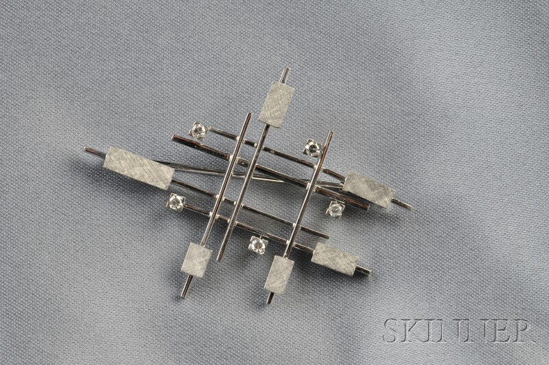 Appraisal: Platinum and Diamond Brooch the abstract form set with single-cut