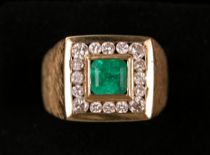 Appraisal: Gentleman's Diamond Emerald Pinky Ring Gentleman's diamond and emerald pinky