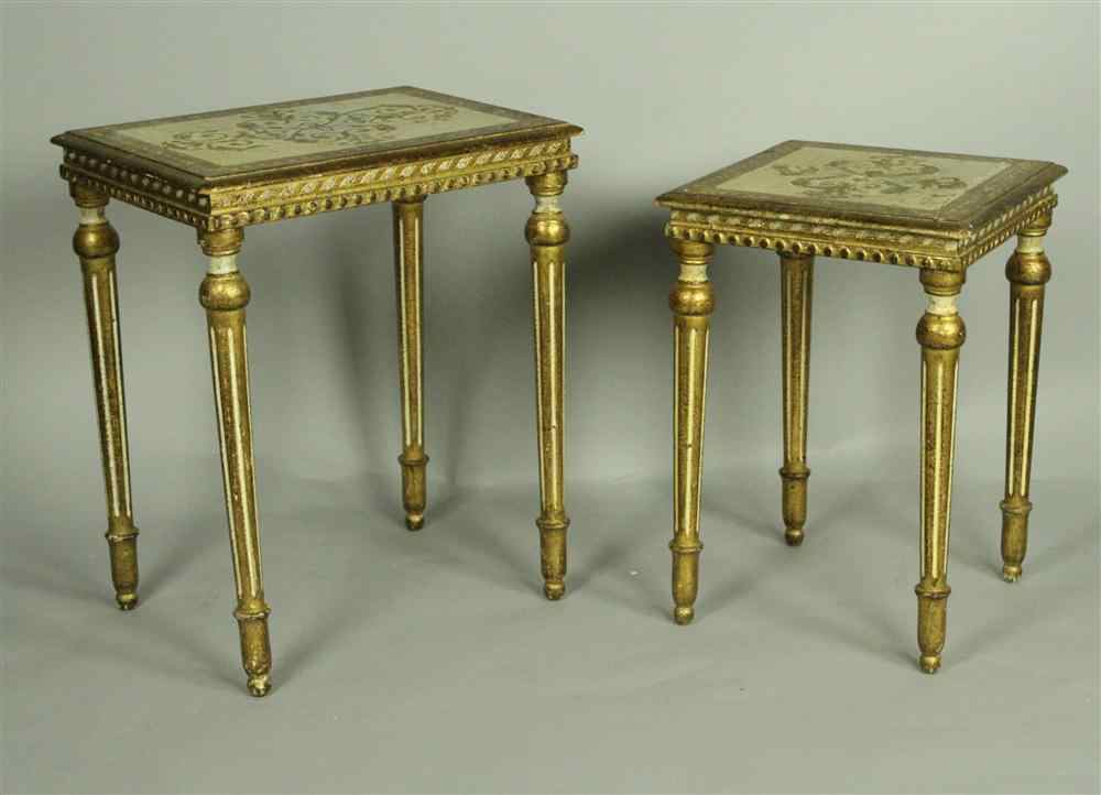 Appraisal: TWO GILDED AND PAINTED NESTING TABLES each of a rectangular